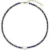 JURYLOO Beaded Necklace for Women, Colorful Gemstone Freshwater Pearl Choker Necklace 14K Gold Natural Stone Handmade Jewelry