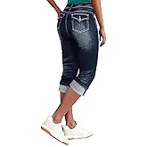 Flamingals Women's Denim Capri Jeans for Women Mid Rise Skinny Capri Pants