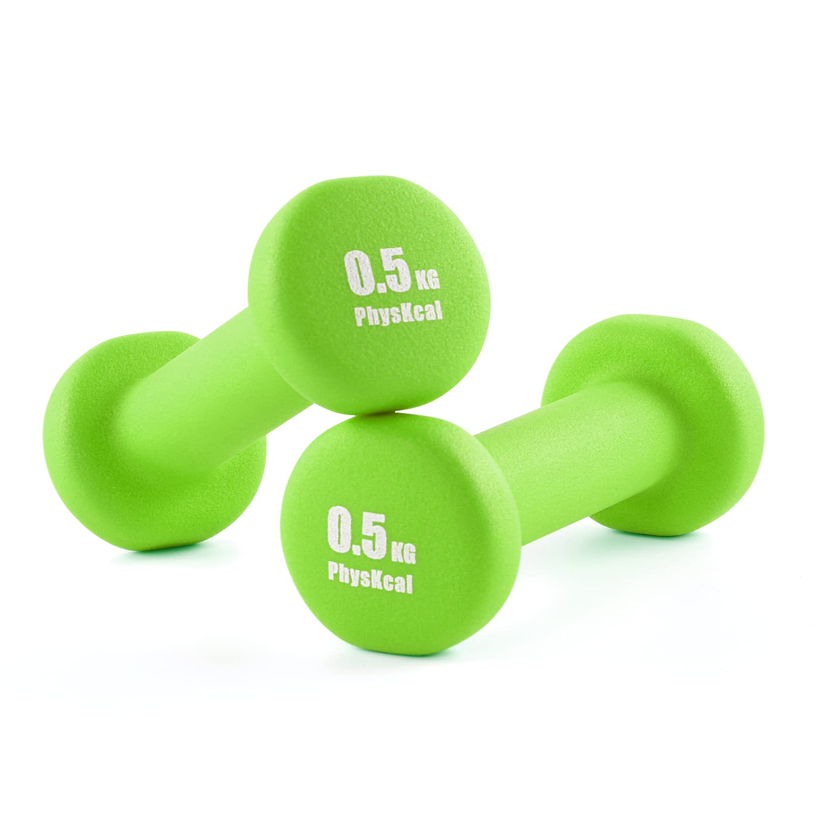 PhysKcal Dumbbells Set of 2 for Home Gym Exercise, Comfy To Hold Soft-touch Grip, Sweat-resistant Neoprene Coating, Pilates Cardio Hand Weights for Toning, Dumbbells in 0.5kg 1kg 1.5kg 2kg 3kg Pair