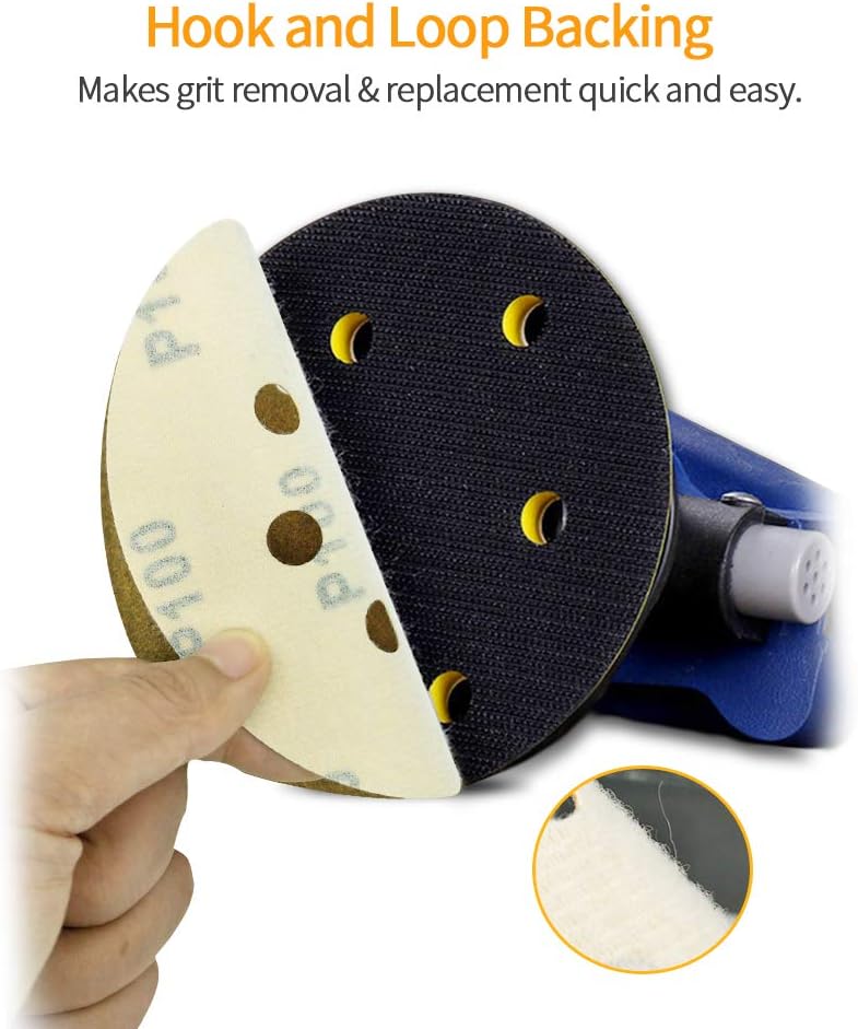 SPEEDWOX 100 Pcs 5 Inches 8 Hole Sanding Discs 100 Grit Dustless Hook and Loop Sandpaper for Random Orbital Sander Yellow Finishing Discs for Automotive Woodworking - Image 5