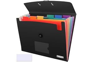CASAON 7 Pocket Accordian File Folders, Expanding File Folder A4 Letter Size Paper Portable Document Organizer-Black