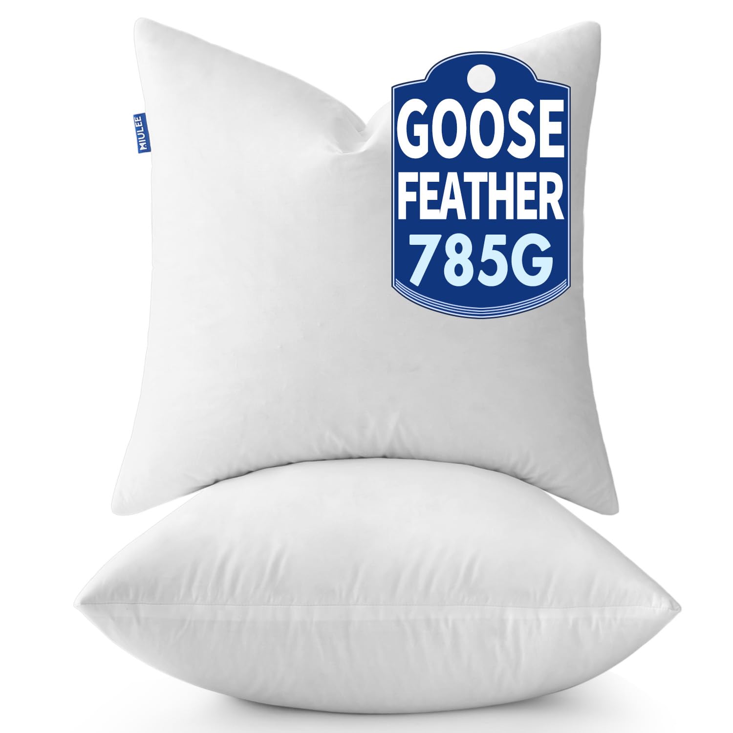 Photo 1 of MIULEE 18 x 18 Goose Feather Down Pillows with 100% Cotton Cover, Set of 2 Soft Fluffy Decorative Pillow Inserts for Sofa Bed Couch Living Room White