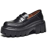 BEAU TODAY Chunky Loafers Women,Platform Loafers for Women,Lug Sole Slip On Leather Classic Penny Shoes,Comfortable Office Work Business Casual Dress Shoes