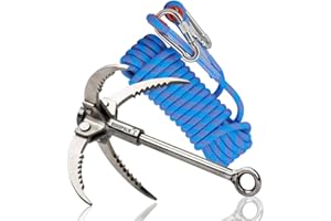 Grappling Hook with 10m Rope – Multifunctional QUADPALM Grapple Hook - 4 Stainless Steel Folding Claws - Heavy Duty - Outdoor Camping Hiking Tree Rock Mountain Climbing Equipment