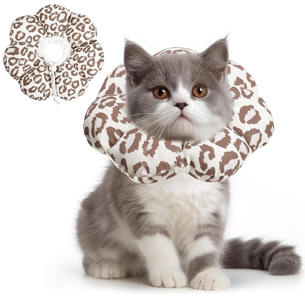 Photo 1 of ComSaf Cat Cone Collar Soft - E Cat Collar Cones to Stop Licking After Surgery, Recovery Elizabethan Collar for Cats, Soft Cat Cone for Small Cats Kitten, Waterproof & Lightweight, Brown Leopard, S