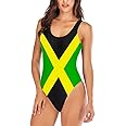 YELAIVP Women's Jamaica America Flag Padded One Piece Swimsuit Scoop Neck High Cut Bathing Suits Swimwear