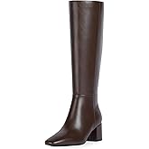 VIUGJNEX Knee High Boots Women Chunky Heel Square Toe Tall Boots for Women Block Mid Heeled Long Fall Boots with Side Zipper