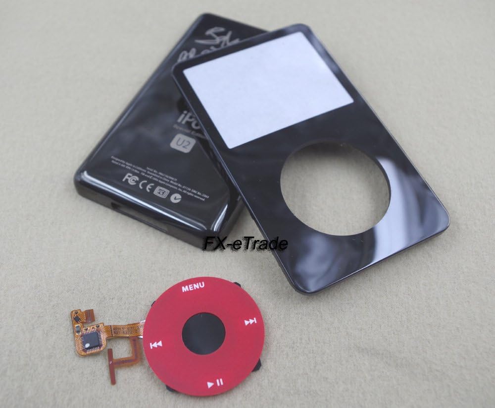 Black Front Faceplate Fascia Metal Back Rear Case Housing Cover Red Clickwheel Central Button for iPod 5th Gen Video 30gb