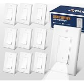 Amico 10 Pack UL Listed Illuminated Light Switch with Night Light | 15 Amp 120/277V Decorator Wall Switches with Wall Plates, 6000K Built-In Night Light for Hallway, Bedroom &amp; Bathroom, White