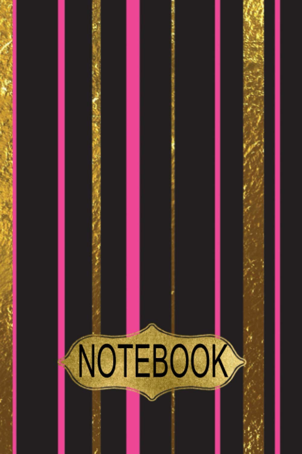 Notebook: 6X9 Notebook With 300 Wide Ruled Lined Pages and A Modern Pink and Gold Striped Cover