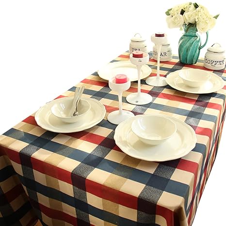 NiSeng Festliche Tischdecken Eckig für Draußen Deko Tischdecke Kariert Tischwäsche Baumwolle Abwaschbar Tischtuch Rechteckig 