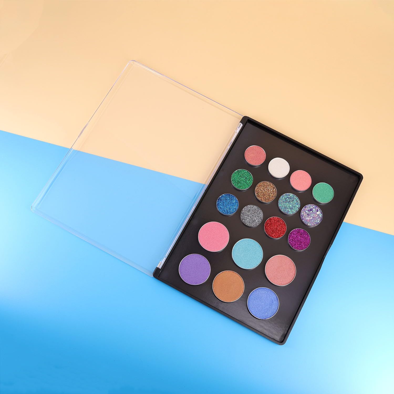 AJLTPA Magnetic Makeup Palette with Clear Top, Empty Eyeshadow Pan Dispensing Storage Box with 40Pcs Adhesive Metal Stickers for DIY Cosmetics Blush Powder(XL Large - 9.25