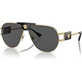 Versace VE 2252 100287 Gold & Black Metal Aviator Sunglasses Grey Lens