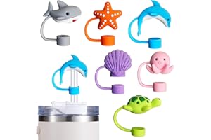 HLUWA 6PCS Straw Cover Cap for Stanley Cup, Silicone Sea Animal Straw Topper for Stanley 30&40 Oz Tumbler with Handle, 10mm 0.4in Dust-Proof Reusable Straw Tips Lids. (Color 4)