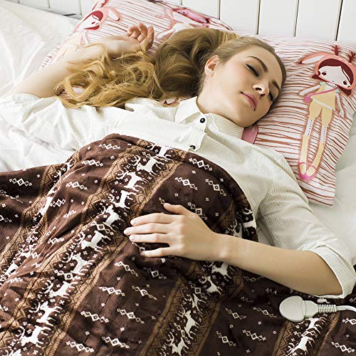 Tefici Washable Heated Throw Blanket with Fast Heating Technology, 3 Temperature Settings,Overheating Protection and Auto Shut Off 50”x 60”(Moose Pattern)