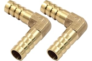 Hordion 2PCS 3/8" Hose Barb Fitting 90 Degree Elbow Connector, Right Angle Brass Barbed Fitting for Water Fuel Air