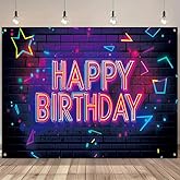 ActFirst Happy Birthday Decorations Banner 71 x 43 Inches, Neon Happy Birthday Backdrop for Birthday Party Decorations, Birthday Banner for Kids and Adults
