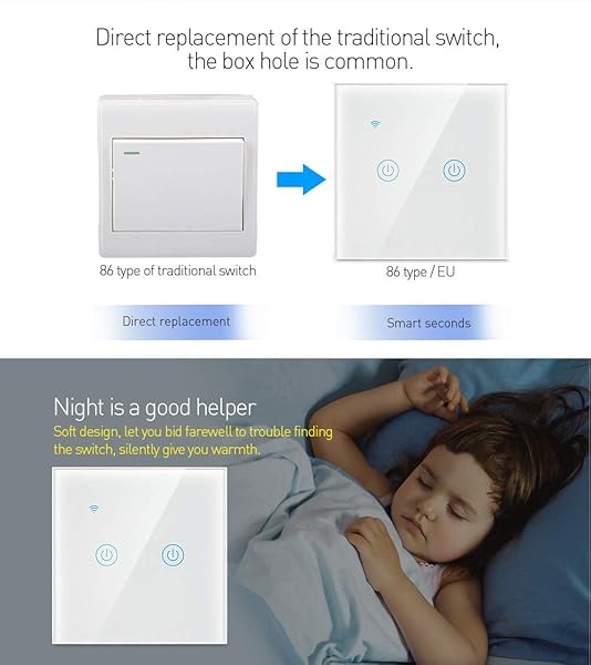 Interruptor de Luz Inteligente Interruptores de Luz Tctil Wifi que Funcionan con Alexa y Control Remoto de la Aplicacin Google Home Funcin de Sincronizacin Sin Cable Neutro Control de 2 Luces