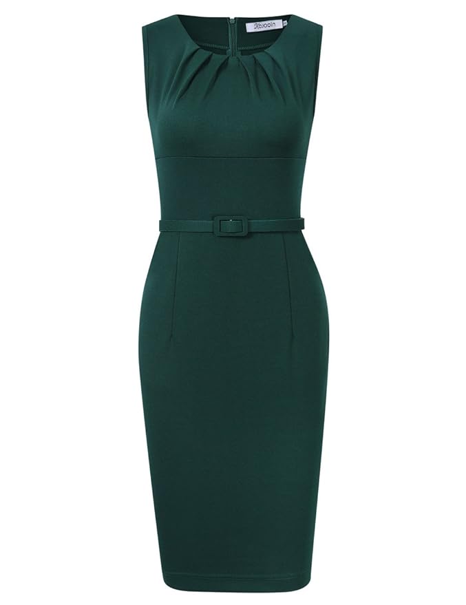 KOJOOIN Damen Elegant Etuikleider Langarm Knielang Business Kleider?Verpackung MEHRWEG?
