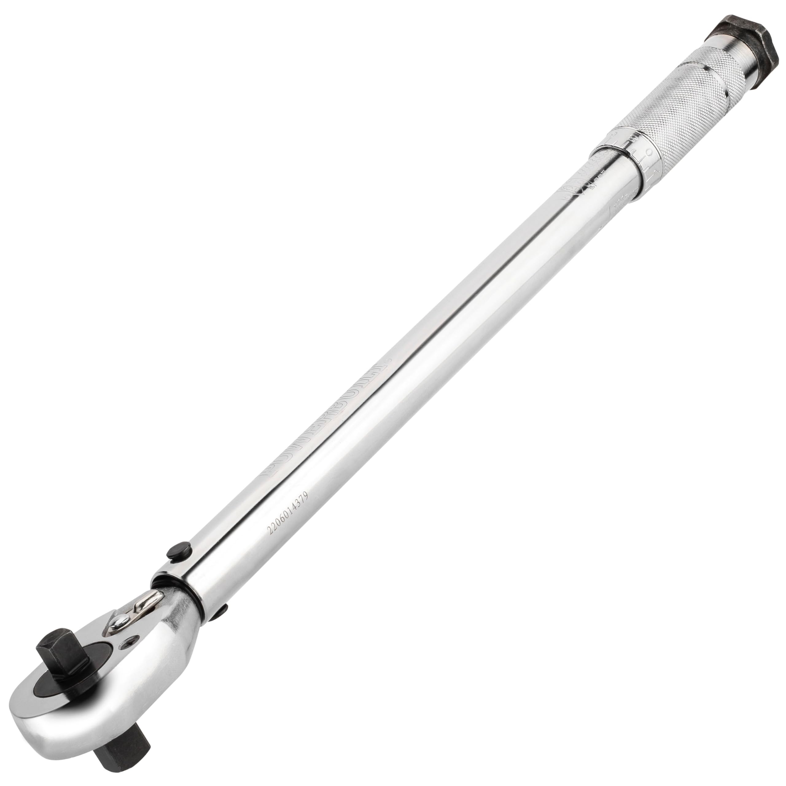 Powerbuilt Dual Drive Torque Wrench, 3/8 and 1/2 Inch Drives, 10ft Lbs, 19-inches Long, 10-150 Feet Range, Micrometer Style Torque Ranges 944001