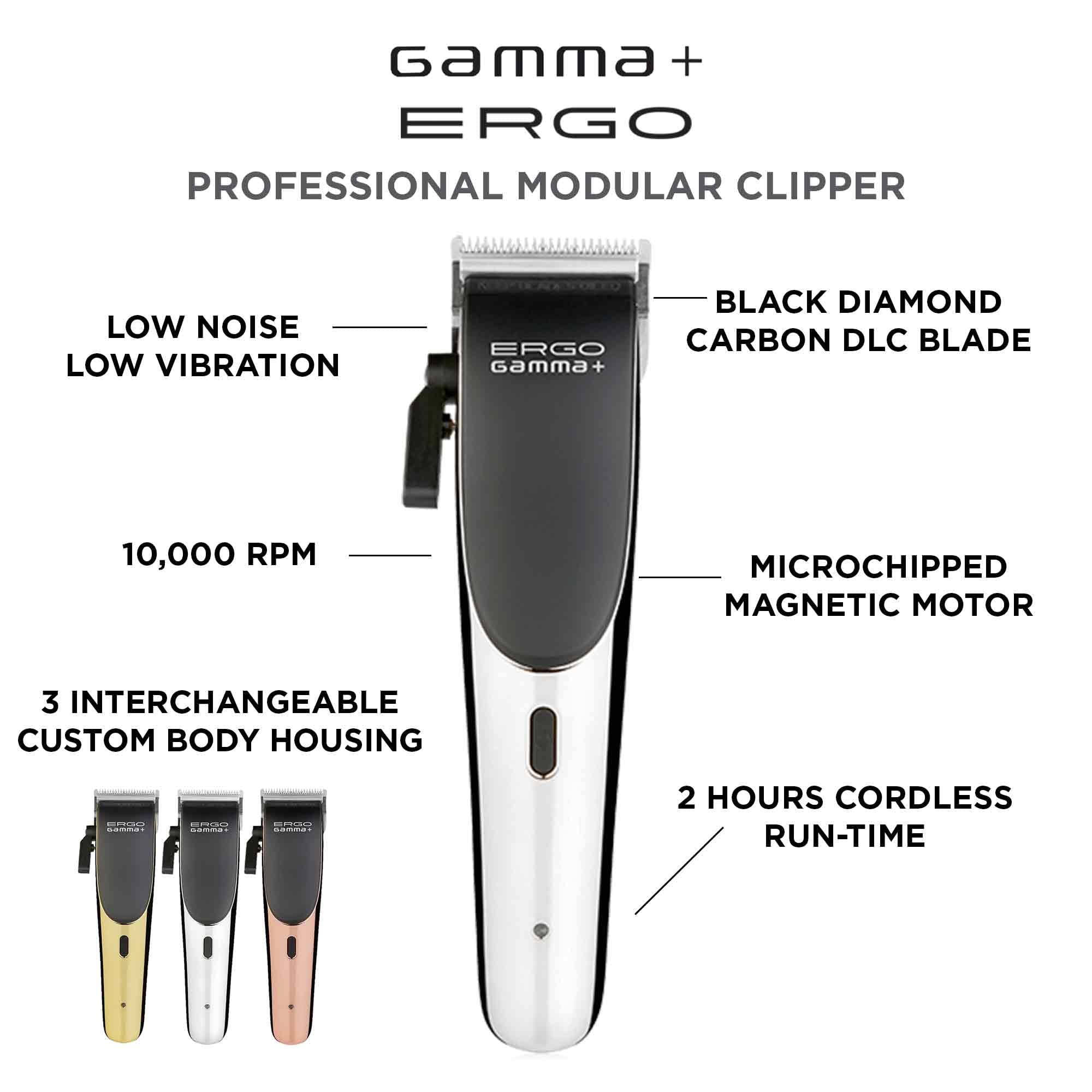 GAMMA+ XErgo Professional Hair Clipper and Ergo Professional Hair Clipper with Microchipped Magnetic Motors