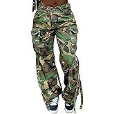 Tbahhir Womens Camo Pants with Cargo Pockets High Waisted Straight Leg Camoflage Sweatpants Baggy Casual Y2k Streetwear