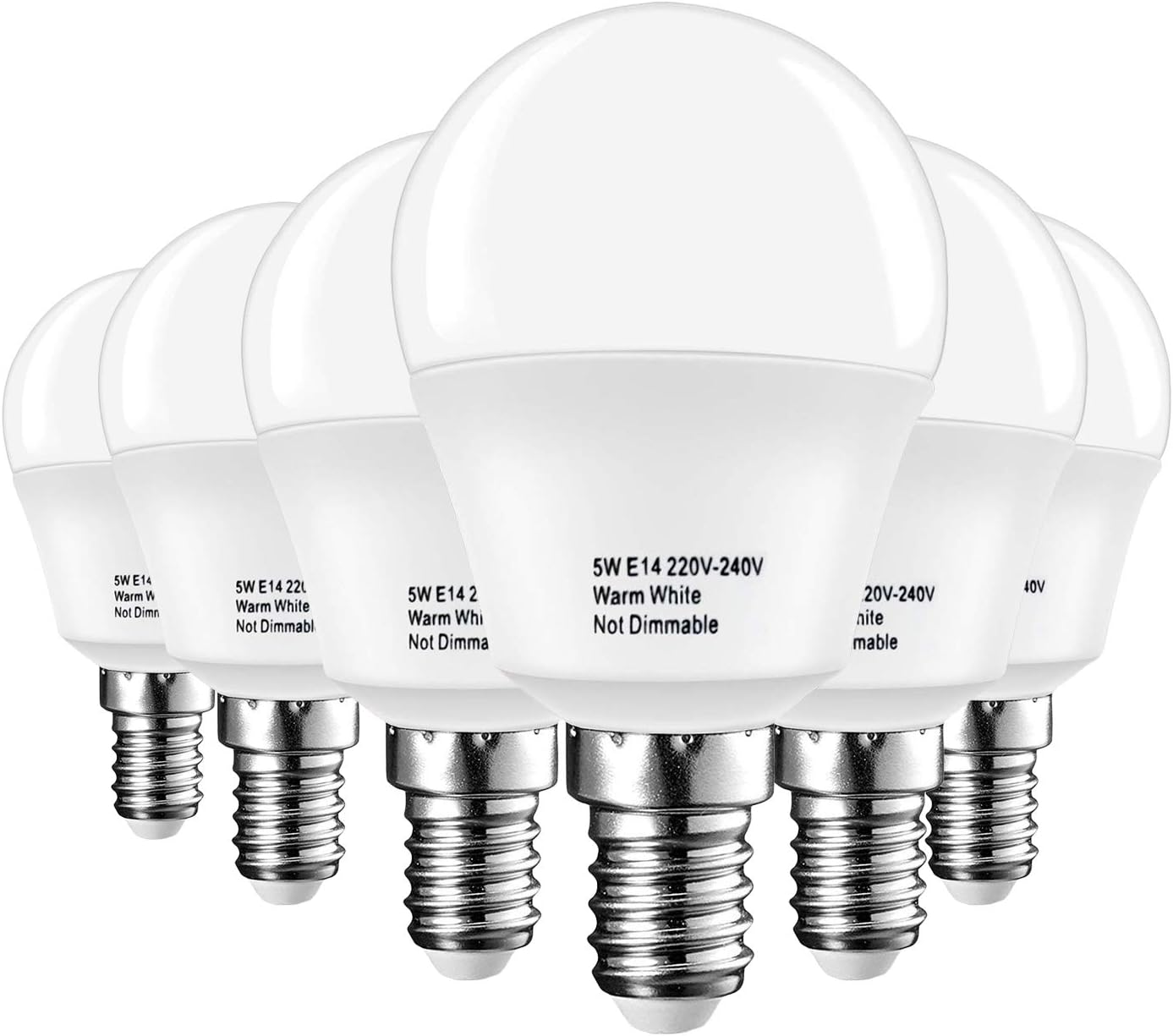 LAKES E14 LED Bulb, Small  Edison  Screw Golf Ball P45 Bulb, 5W (40W Incandescent Bulb Equivalent), Warm White 3000K, 6-Pack