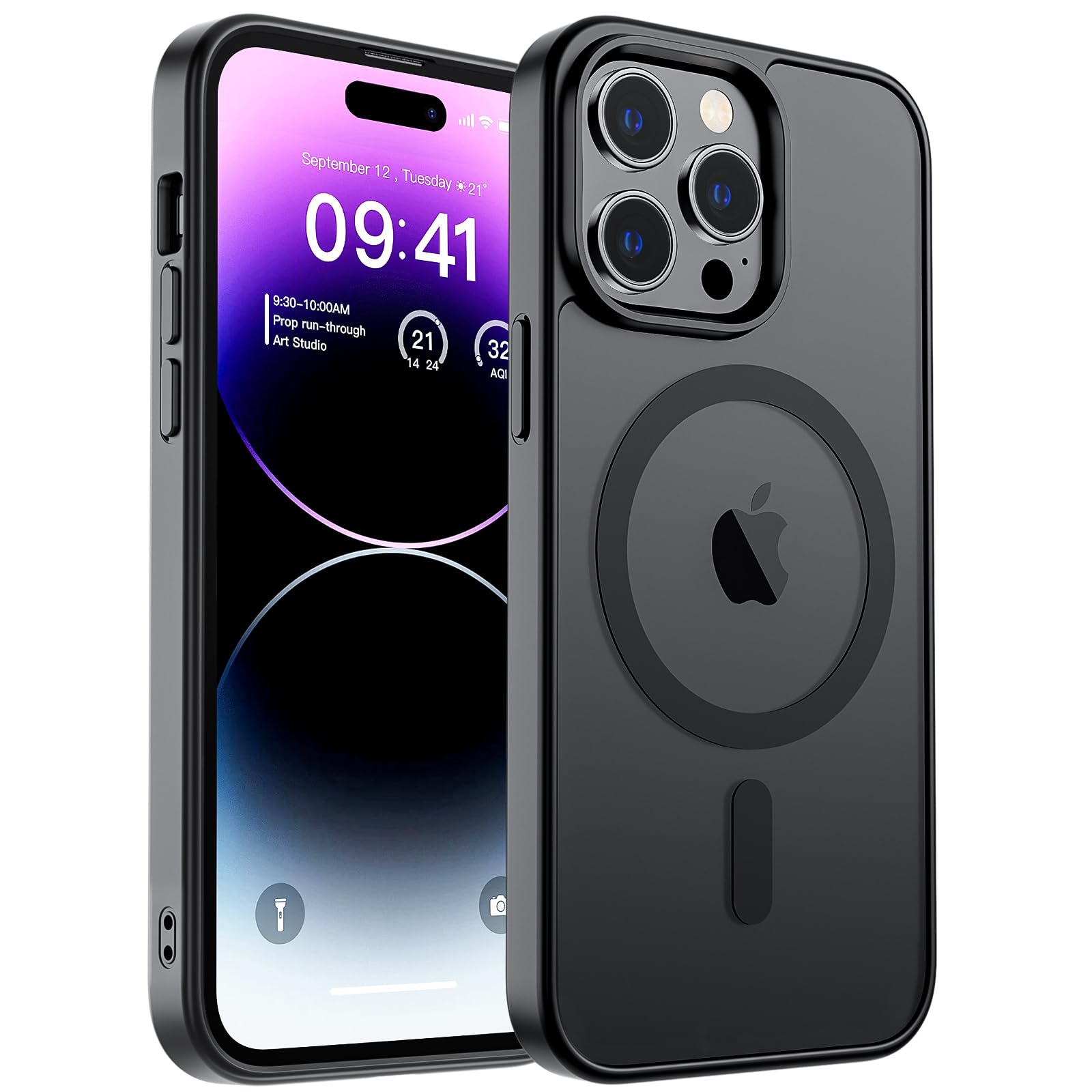 Photo 1 of zapica Magnetic for iPhone 14 Pro Case, [Compatible with MagSafe] [Military Grade Drop Protection] Translucent Matte Shockproof Anti-Scratch Phone Case, Black
