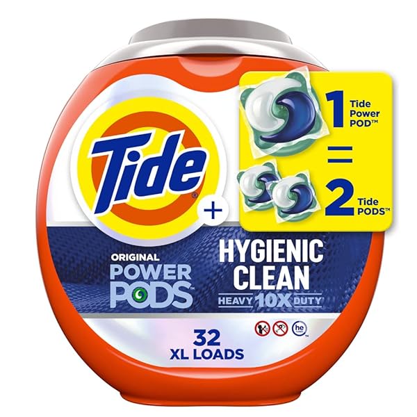 TIDE HYGIENIC CLEAN POWER PODS LAUNDRY DETERGENT PACS, ORIGINAL SCENT, 32 COUNT, REMOVES VISIBLE AND INVISIBLE DIRT