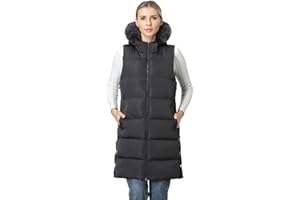 MOERDENG Women's Waterproof Long Puffer Vest Sleeveless Warm Winter Coat Down Alternative Outerwear Hooded Jaclet