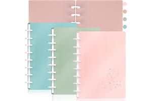 OKWUYIK 4 Set Junior Size Discbound Notebook Cover Plasic 5.5x8.5in With 8 Disc Ever Pack Half Letter Size Discbound Planner Cover 8 Hole Arc Notebook System Accessories