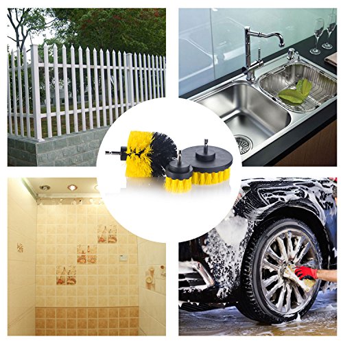 YIJINSHENG 3 Piece Medium and Stiff Brush with Drill Attachment Scrubbing Brushes for Cleaning Car Tires,Carpet, kitchens,Bathrooms, Showers, Tubs, Boats Power Scrubber Kit