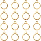 Pandahall 50Pcs Tiny Open Back Bezel Pendants Round Ring Zinc Alloy Bezel Hollow Mold Pressed Flower Charms Golden for DIY UV Resin Jewelry Making