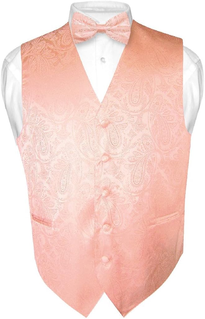 Tie Bow & Vest Dress Design Paisley Mens Peach Tux Suit for Set Bowtie