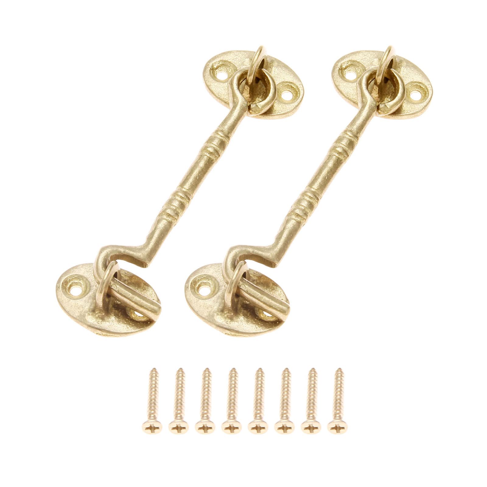 4 Inch Hook and Eye Latch Cabin Hook and Eye 2Pcs Brass Heavy Duty Cabinet Latches for Door Gate Window Closet Shed Brass Color