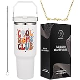 vaanshie 40 Oz With Handle and Straw, Mama Tumbler, Best Mom Ever Mug, Mom Birthday Present Ideal for Mother's Day Gift (Cool Moms Club – White, 40 Oz)