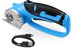 MERSHCA Cordless Electric Scissors, 4V Rechargeable Box Cutter & Cardboard Cutter with Titanium Blade, LED Light, Safety Lock - Rotary Cutter for Fabric, Leather, Carpet, Plastic, Crafting, Sewing (Blue)