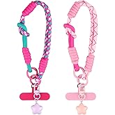 Color Blocking Cell Phone Wrist Strap Star Keychain Pendant Adjustable Braided Pink Phone Charm Wrist Strap For Phone Case Cute Keychain Wristlet Cellphone Camera Strap Wrist Lanyard Purse Bag Charms