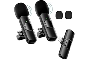 AOOCN Mini Microphone, 2 Packs Wireless Microphone for iPhone iPad, Wireless Lavalier Microphone, Professional Microphone for iPhone Video Recording, Live Streaming, YouTube, Vlog, TikTok,Facebook