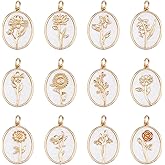 Hobbspring 12 Styles Birth Flower Charms White Flower Dangles Charms Cute Floral Pendants Brass Pendants for Jewelry Making Bracelet Necklace Earrings Keychain DIY Accessories