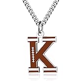 AIAINAGI Football Letter Necklace - Men's Football Charm Pendant, Stainless Steel Silver Chain, 22inch Personalized Gift