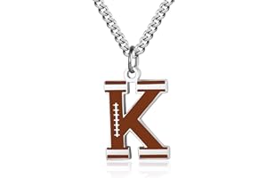 AIAINAGI Football Initial A-Z Letter Necklace for Boys Football Charm Pendant Stainless Steel Silver Chain 22inch Personalized Football Gift for Men Women Girls