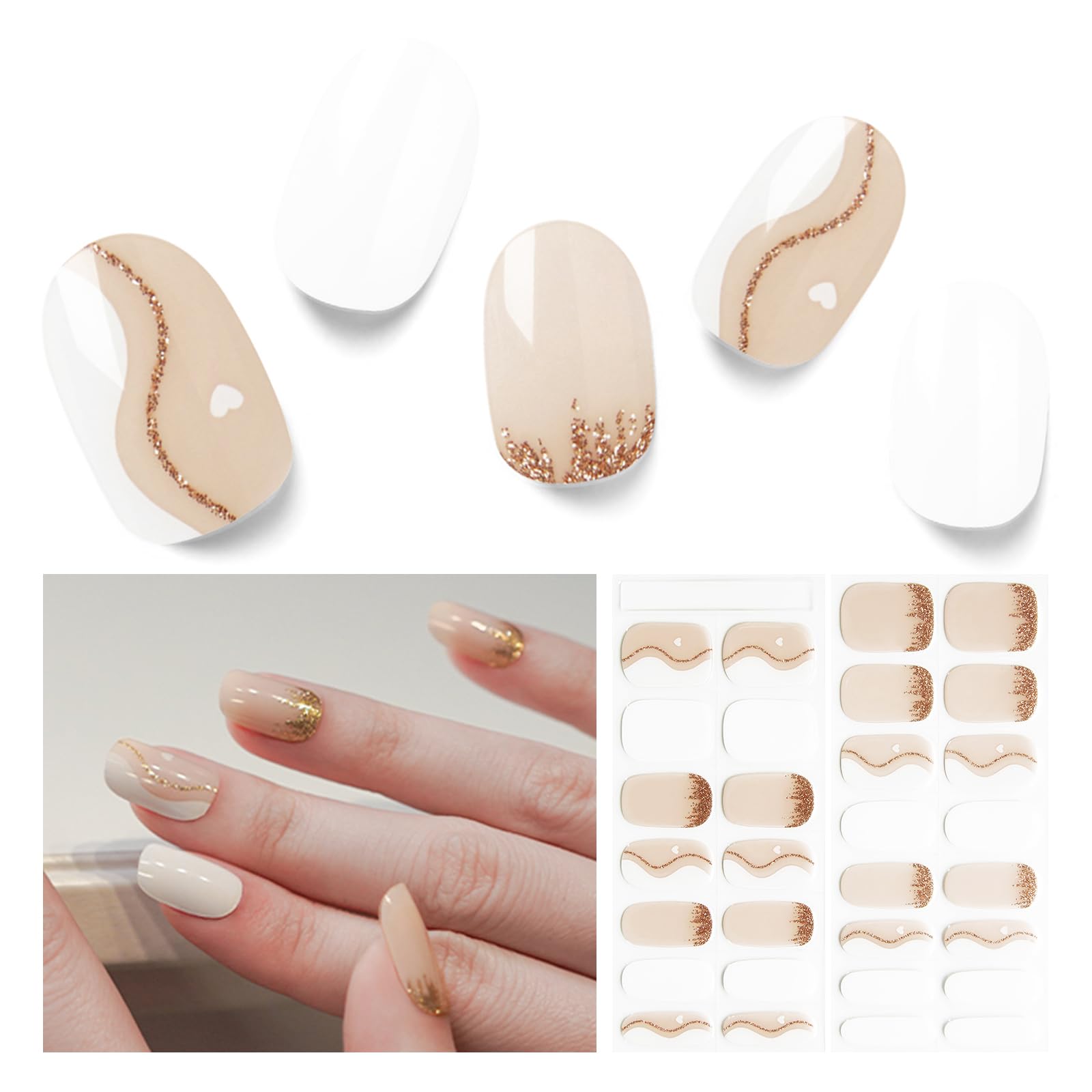 Photo 1 of **2**Nelikoo Semi Cured Gel Nail Strips, 30 Pcs Solid Color UV Stickers, Wraps for Home DIY, Salon Quality With Prep Pads, File & Wood Stick - Greenish Pink