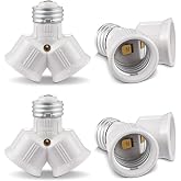 Double Light Socket Adapter, Dual Light Bulb Splitter, Twin Bulb Holder Converter, Add Extra Lamp in Garage Increase Camera in A Socket. UL Listed (White, 4)