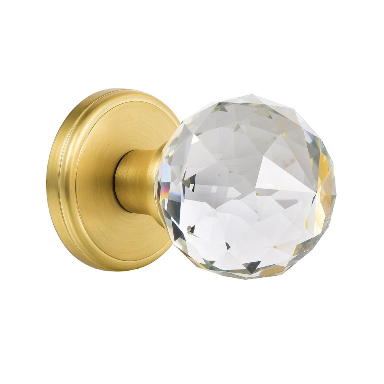 Photo 1 of CLCTK Crystal Glass Door Knobs Interior, Round Door Knobs for Hall and Closet (Passage, Satin Brass)