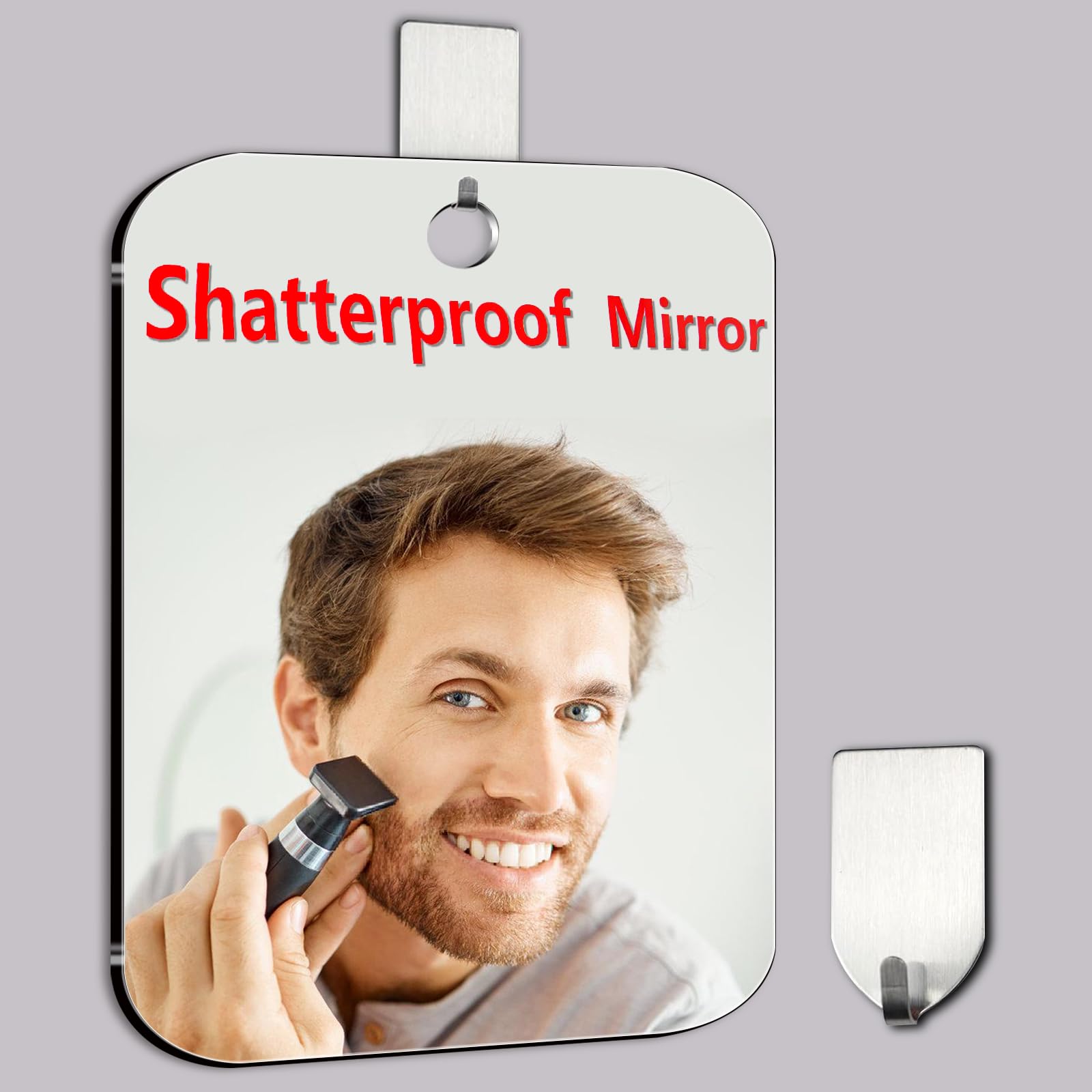 Photo 1 of Shower Mirror Fogless for Shaving, Medium 8 x 6 inch Fogless Mirror for Shower, Small Wall Hanging Portable Travel Camping Mirrors, Unbreakable Handheld Locker Shave Mirror Makeup Plastic, Bathroom
