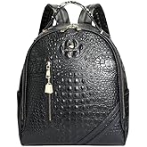 Tote&Carry Apollo BFF Backpack for Women, Vegan Leather, Water-Resistant, Carry-On Luggage for Travel, Work & Daily Use (Alligator Skin, Black)