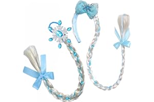 Yosbabe 2Pcs Long Braided Wigs Princess Hairpiece Elsa Wig Braid Girls Cosplay Headband Hair Dess up Accessories for Girls Toddlers