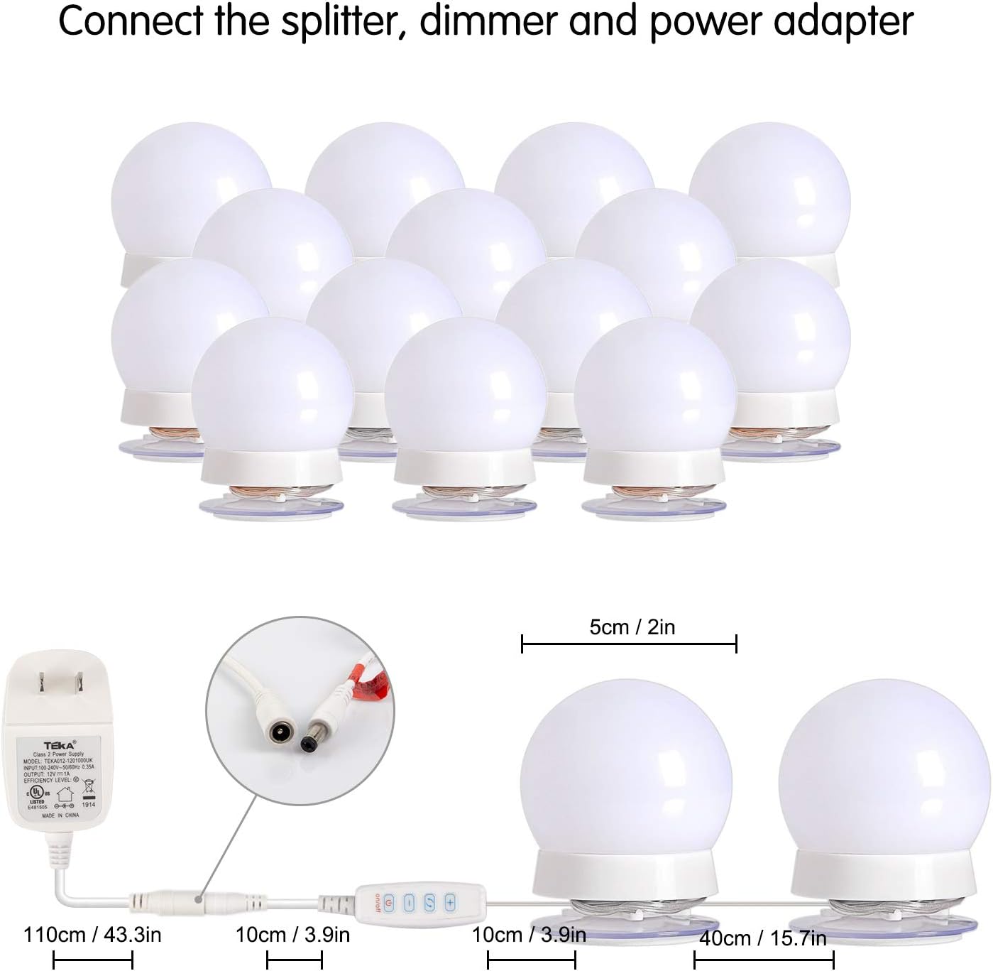 Hollywood Led Vanity Lights Strip Kit with 14 Dimmable Light Bulbs for Full Body Length Makeup Mirror and Bathroom Wall Mirror, Plug in Vanity Mirror Lights with Power Supply, 3 Color Modes: Home Improvement