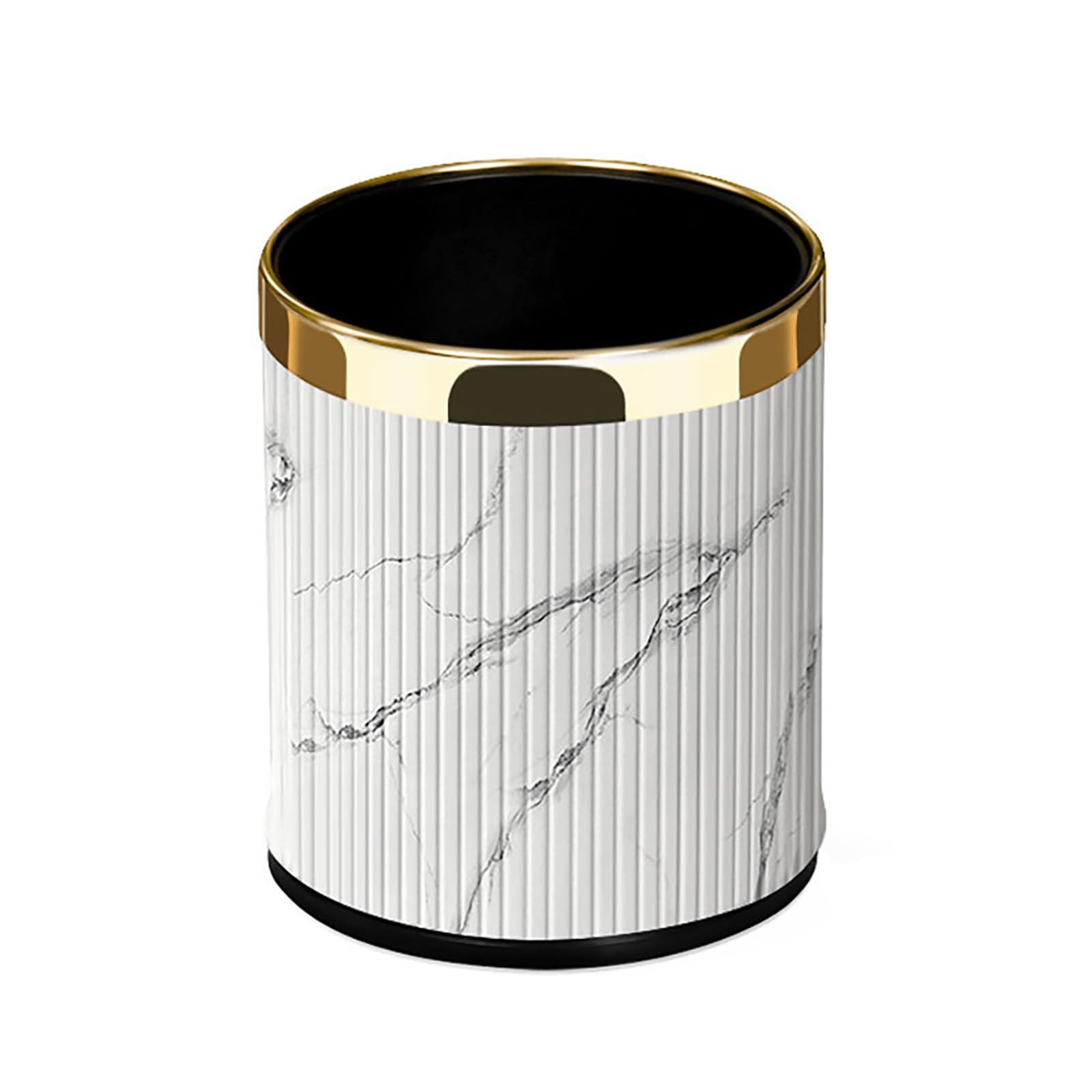 Trash Can Luxury Metal Waste Bin with Leather Cover,Round Open Top Office Wastebasket,Double Layer (Rose Gold with gold ring)